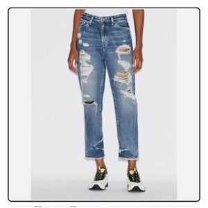 NWT A/X Armani Exchange J16 Boyfriend Cropped Distressed Jean Medium Wash SZ 25